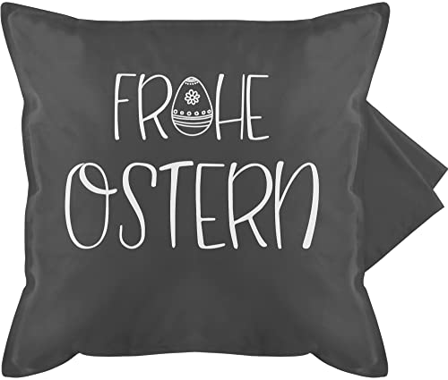 Shirtracer Kissenbezug - Osterkissen - Frohe Ostern Osterei weiß - 50 x 50 cm - Grau - ostergeschenke Kissen osterkissenhüllen Oster kleinigkeit bezug kissenhülle ostermotiv kissenhüllen bezüge von Shirtracer