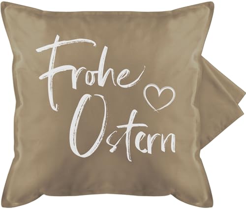 Kissenbezug - Osterkissen - Frohe Ostern Brush - 50 x 50 cm - Beige - ostergeschenke für eltern osterüberraschungen kleinigkeit ostergeschenk kissenhülle+ostern hase hasenkissen osterm erwachsene von Shirtracer