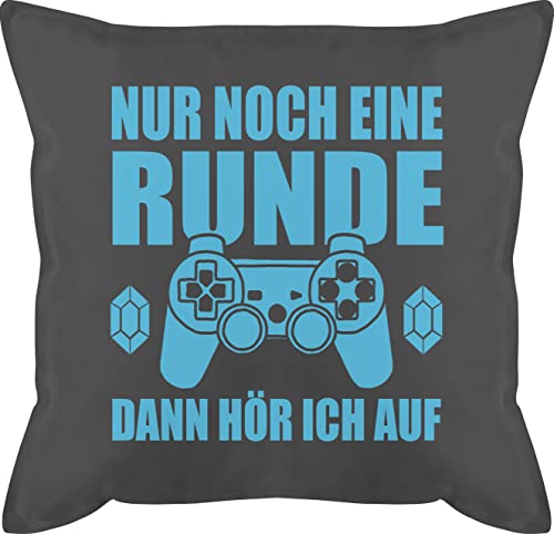 Shirtracer Kissen 50x50 - Statement - Nur noch eine Runde Dann höre ich auf - Zocker Geschenk Gaming Gamer Geschenkidee Zocken Weihnachten - 50 x 50 cm - Grau - zockerkissen hör motivkissen von Shirtracer