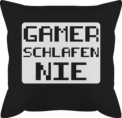 Shirtracer Kissen 50x50 - Statement mit Sprüchen - Gamer schlafen nie - 50 x 50 cm - Schwarz - Gaming Kissenbezug Spruch sprüche Game bezug und fuellung spruechen kissenhülle lustige füllung von Shirtracer