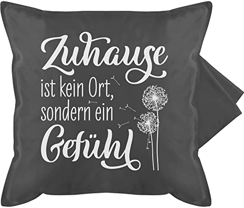 Kissenbezug - Statement Kissen mit Sprüchen - Zuhause ist kein Ort - sondern ein Gefühl - 50 x 50 cm - Grau - sprüche baumwollkissen spruch spruechen kissenhülle für couch lustige kissenhüllen von Shirtracer