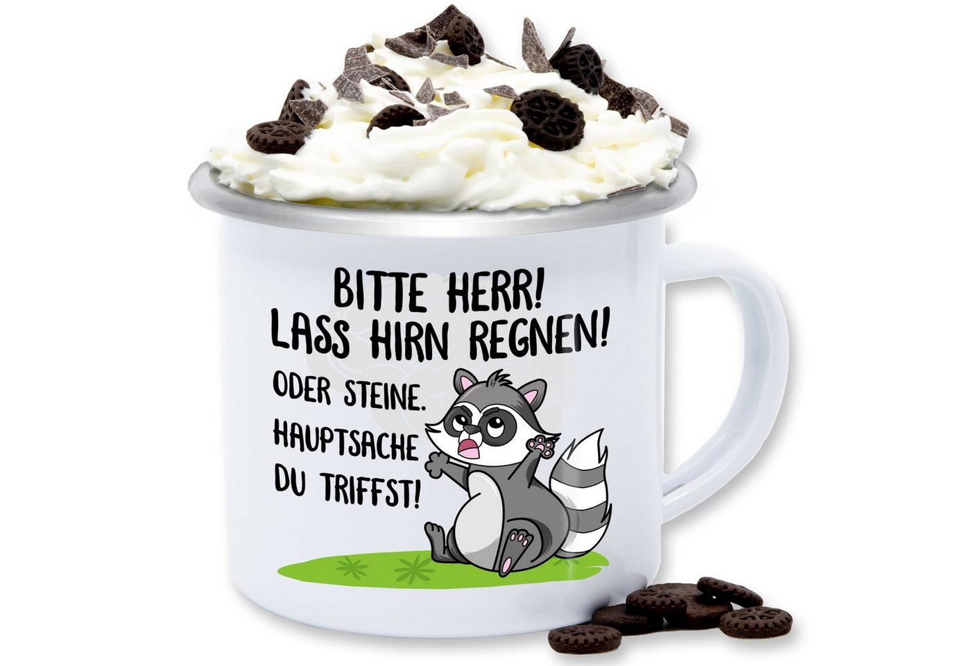 Shirtracer Tasse Bitte Herr Lass es Hirn regnen, Stahlblech, Statement Sprüche von Shirtracer