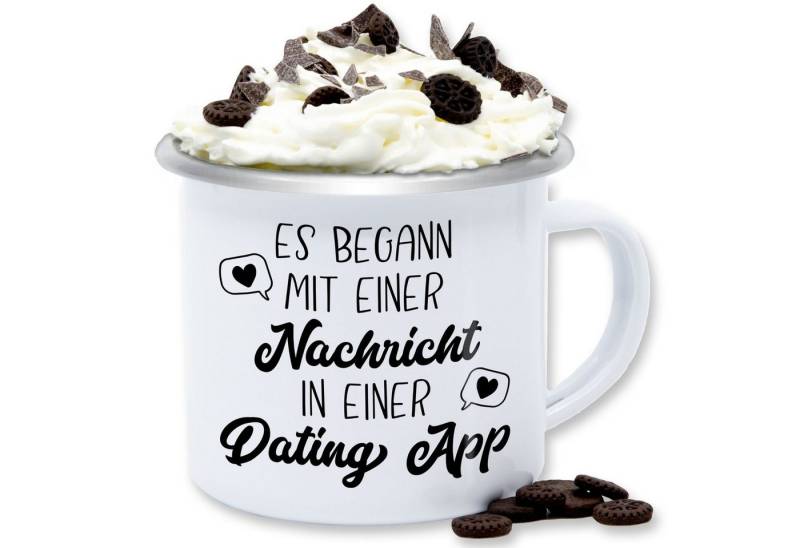 Shirtracer Tasse Es begann mit einer Nachricht Dating App, Stahlblech, Valentinstag Geschenk von Shirtracer