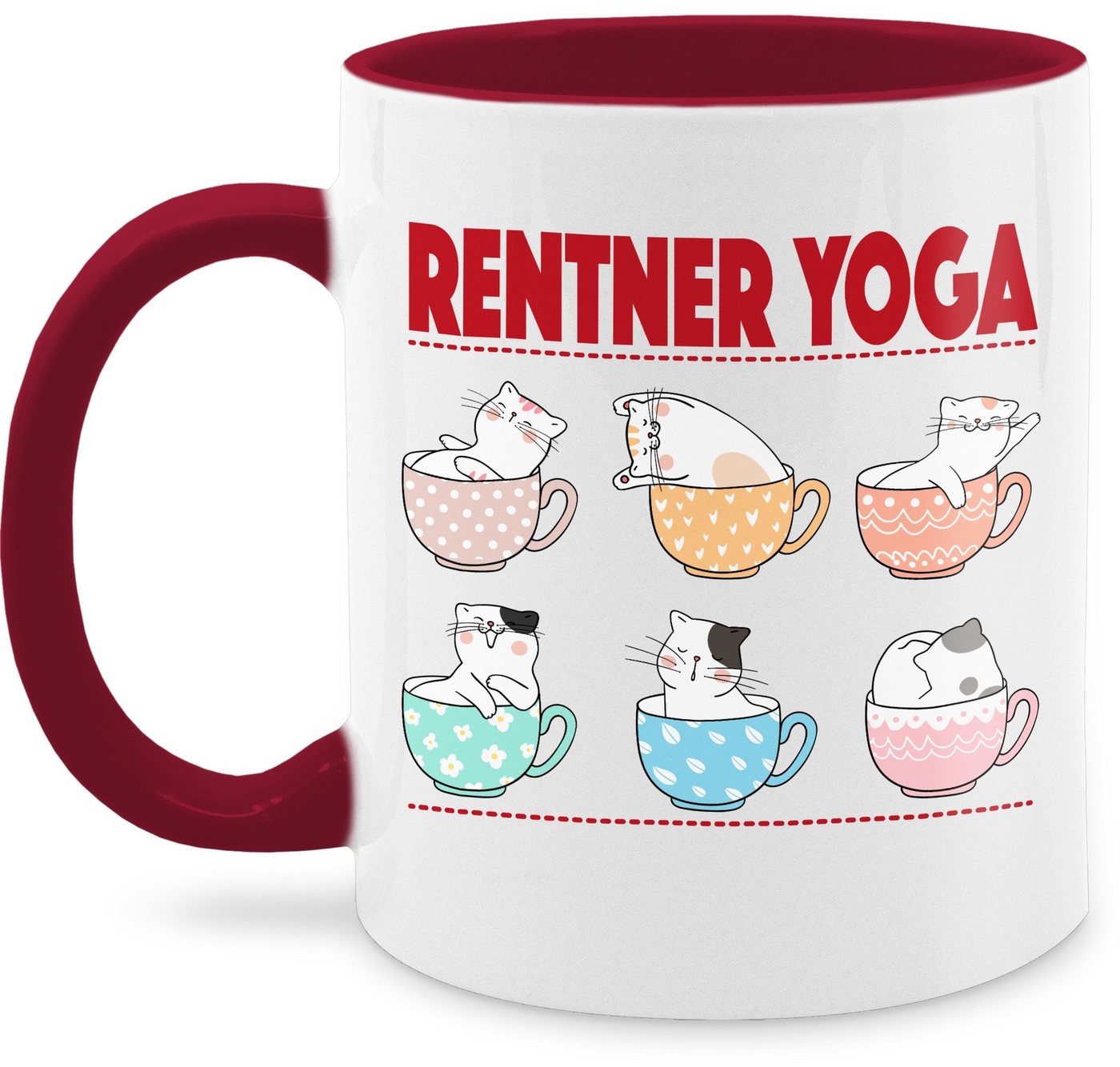 Shirtracer Tasse Rentner Yoga Katzen in Tassen, Keramik, Rente Geschenk Kaffeetasse von Shirtracer