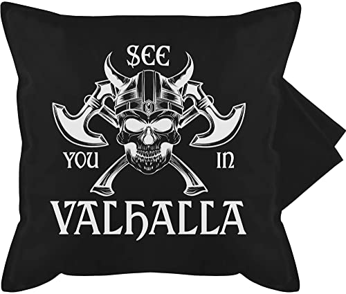 Shirtracer Kissenbezug - Wikinger & Walhalla Kissen - See You in Valhalla - 50 x 50 cm - Schwarz - vikinger Skull kissenbezüge Viking Totenkopf kissenhülle Wikinger&Walhalla vallhallah von Shirtracer