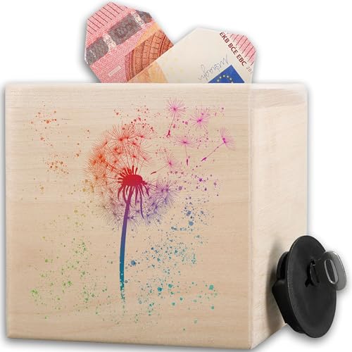 Spardose - Blumen & Pflanzen - Spardosen - Holzspardose Regenbogen Pusteblume Sparbüchse Holz Löwenzahn Rainbow Pride Geschenke LGBTQ I - 10x10cm - Holz - Blume sparschwein von Shirtracer