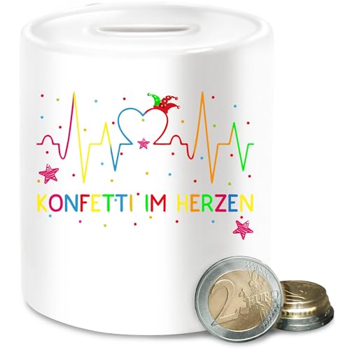 Spardose - Karneval & Fasching - Spardosen - Konfetti im Herzen Herzschlag I - Unisize - Weiß - spardosen-konfetti babyparty Faschings Karneval&Fasching Verkleidet Carnival karneva fasnets von Shirtracer
