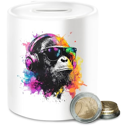Spardose - Spardosen - DJ AFFE cool Monkey Geschenk Festival I Coole Musik Geschenke Gaming I DJ Geschenk Affen - Unisize - Weiß - Music von Shirtracer