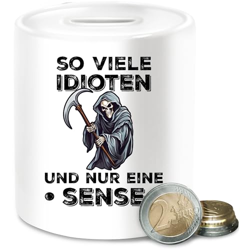 Spardose - Statement Spardosen - So viele Idioten und nur eine Sense - Geschenk Arbeit Büro Kollegen - Unisize - Weiß von Shirtracer