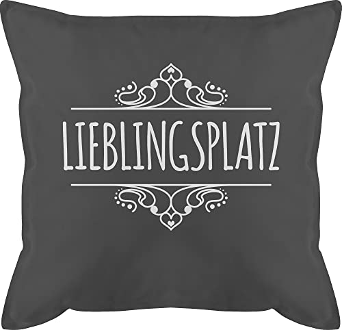 Kissen 50x50 - Statement - Lieblingsplatz mit Ornament - weiß - 50 x 50 cm - Grau - outdoor statements kissenbezug spruch schmusekissen sofakissen bezug kissenhülle zierkissen couchkissen füllung von Shirtracer