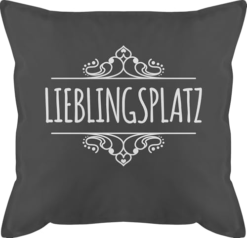 Kissen 50x50 - Statement - Lieblingsplatz mit Ornament - weiß - 50 x 50 cm - Grau - outdoor statements schmusekissen spruch sprüche sofakissen schriftzug bezug zierkissen couchkissen füllung von Shirtracer