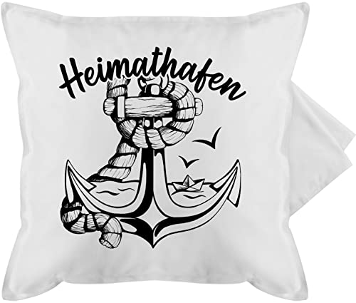 Kissenbezug - Statement - Heimathafen mit Anker und Papierboot - 50 x 50 cm - Weiß - kissenhüllen Kissen maritim sofakissen baumwollkissen bezug kissenbezüge gurli maritimes Statements von Shirtracer