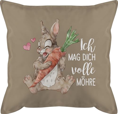 Kissen 50x50 - Statement Sprüchen - Ich mag dich volle Möhre mit Hase weiß - 50 x 50 cm - Beige - spruch und fuellung lustige sprüche liebe kissenbezug kissenhülle spruechen hasen schmusekissen von Shirtracer