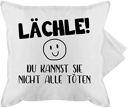 Shirtracer Kissenbezug - Statement Kissen mit Sprüchen - Lächle du Kannst sie Nicht alle töten Emoticon schwarz - 50 x 50 cm - Weiß - kissenhülle sprüche Spruch schlechte Laune bezug von Shirtracer