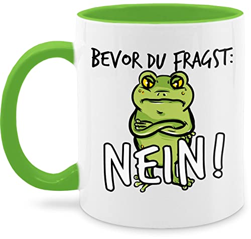 Tasse Tassen 325ml - Statement Sprüche - Bevor du fragst: Nein! - Frosch - Schwarz - 325 ml - Hellgrün - froschtasse spruchtasse sarkasmus nein cup froschtassen spruchtassen spruch fröschen von Shirtracer