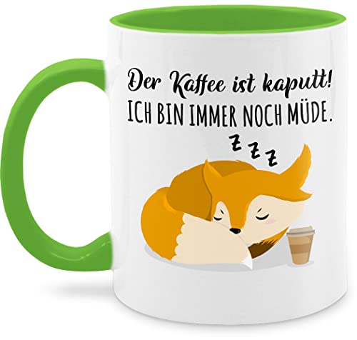 Tasse Tassen 325ml - Statement Sprüche - Der Kaffee ist kaputt Ich bin immer noch müde - Fuchs - 325 ml - Hellgrün - kaffeetasse mit spruch spruechen milchkaffeetasse kaffeebecher büro sprüche, von Shirtracer