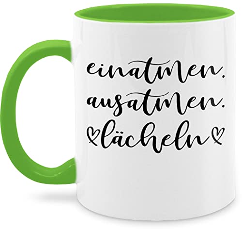 Tasse Tassen 325ml - Statement Sprüche - Einatmen Ausatmen Lächeln - 325 ml - Hellgrün - q9061 kaffeetasse mit spruch sprüche, lächeln nur noch eine pflanze sprüchen sprueche von Shirtracer