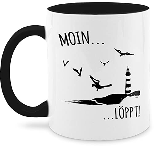 Tasse Tassen 325ml - Statement - Moin...Löppt! - schwarz - 325 ml - Schwarz - statements nordsee nur noch eine pflanze moin geschenk sprüche kaffeetasse norddeutsch kaffetassen norddeutschland von Shirtracer