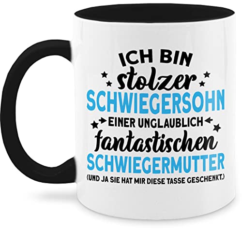 Tasse Tassen 325ml - Statement Sprüche - Stolzer Schwiegersohn einer fantastischen Schwiegermutter - 325 ml - Schwarz - kaffeetasse mit spruch spruechen für kaffetassen geschenke spruchtassen von Shirtracer