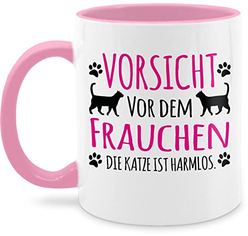 Tasse Tassen 325ml - Vorsicht vor dem Frauchen - Katze harmlos - 325 ml - Rosa - katzentassen katzenteetasse sprüche katzen katzenmama teetasse geburtstagsgeschenk für katzenliebhaber katzentasse von Shirtracer