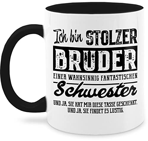 Tasse Tassen 325ml - Stolzer Bruder einer fantastischen Schwester I Schwester Bruder Geschenk - 325 ml - Schwarz - beste für brüder weihnachten geschenke zu meinen fur lustig geschenkideen von Shirtracer