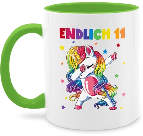 Tasse Tassen 325ml - 11. Geburtstag - Endlich 11 Jahre - Elf Jahre Dabbing Einhorn - 325 ml - Hellgrün von Shirtracer