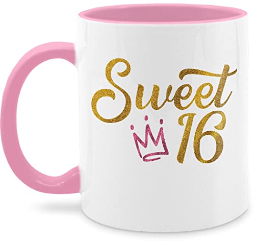 Tasse Tassen 325ml - 16. Geburtstag - Sweet Sixteen Glitzer Optik mit Krone - 325 ml - Rosa - 16 jahre junge geschenk zum geschenke für jährigen geburtstagsgeschenk geburtstagsgeschenke jährige von Shirtracer