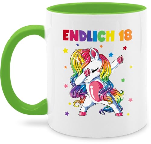 Tasse Tassen 325ml - 18. Geburtstag - Endlich 18 Jahre - Achzehn Jahre Dabbing Einhorn - 325 ml - Hellgrün - eighteen zum (18) feiern geschenk geburtstagsgeschenk geschenkideen für party von Shirtracer