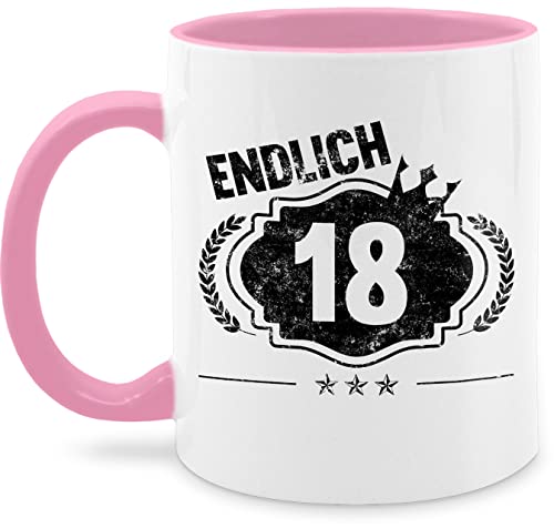 Tasse Tassen 325ml - 18. Geburtstag - Endlich Achtzehn Vintage Royal Schwarz - 325 ml - Rosa - geschenke 18 zum geschenk 18ten coole+geschenkideen+18+geburtstag junge (18) jahre 18-geburtstag von Shirtracer