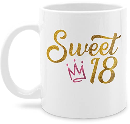 Tasse Tassen 325ml - 18. Geburtstag - Sweet Eighteen Glitzer Optik mit Krone - 325 ml - Weiß - zum 18 volljährigkeit kaffeetasse geschenkidee 18- nur noch eine pflanze (18) 18-geburtstag von Shirtracer