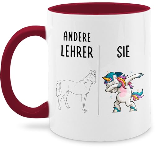 Tasse Tassen 325ml - Andere Lehrer Dabbing Einhorn | Geschenk Lehrer | Abschiedsgeschenk Lehrer Geschenk Weihnachten | Abschlussgeschenk Bester Lehrer Abschied - 325 ml - Bordeauxrot - sprüche von Shirtracer