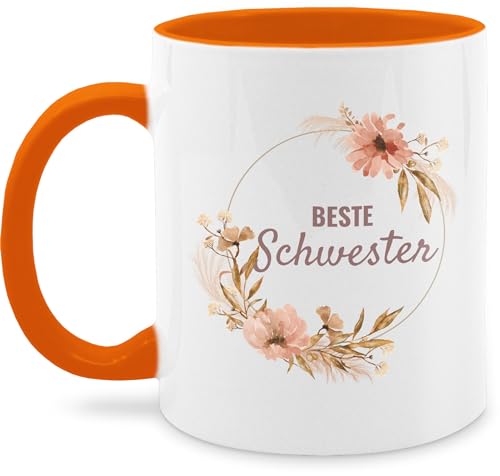 Tasse Tassen 325ml - Beste Schwester Trockenblumenkranz Boho Aquarell - 325 ml - Orange - schwestern schwester+schwester sister geschenk für geschenke von Shirtracer