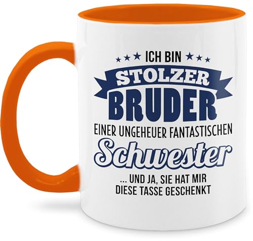 Tasse Tassen 325ml - Ich bin stolzer Bruder einer ungeheuer fantastischen Schwester - 325 ml - Orange - geschenke geschenk für brüder kaffeetasse unglaublichen brother teetasse von zu weihnachten von Shirtracer