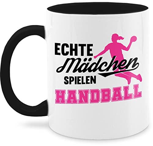 Tasse Tassen 325ml - Deko Hobby Geschenk - Echte Mädchen spielen Handball - Sprungwurf - 325 ml - Schwarz - maedchen kaffeetasse nur noch eine pflanze von Shirtracer