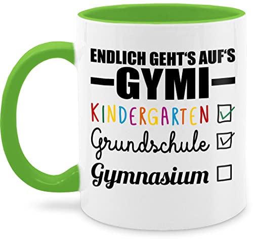 Tasse Tassen 325ml - Einschulung Geschenk Schulanfang - Endlich geht's auf's Gymi - schwarz/bunt - 325 ml - Hellgrün - schulkind gymnasium fanmug 2024 1 klasse grundschule glühweintassen schule von Shirtracer