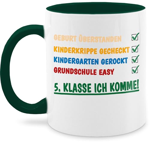 Tasse Tassen 325ml - Einschulung Geschenk Schulanfang - Grundschule überstanden - 5. Klasse ich komme! - 325 ml - Dunkelgrün - schulwechsel einschultasse schulanfangsgeschenke 5.klasse kaffeetasse von Shirtracer