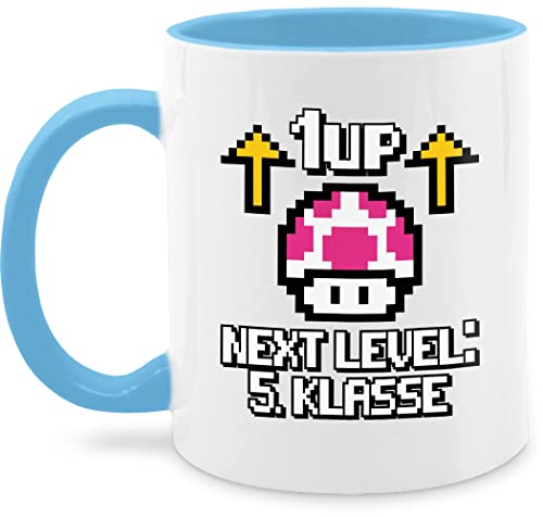 Tasse Tassen 325ml - Einschulung Geschenk Schulanfang - 1up Next Level: 5. Klasse - fuchsia - 325 ml - Hellblau - erste schultag schulkind einschul einschulung/schulanfang schuleingangs von Shirtracer