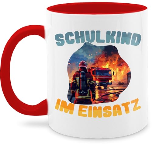 Tasse Tassen 325ml - Einschulung Geschenk Schulkind im Einsatz mit Feuerwehrmann | Einschulungsgeschenke Feuerwehr Schulanfang Geschenk Schulstart - 325 ml - Rot - einschultasse von Shirtracer