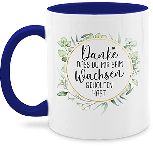 Tasse Tassen 325ml - Erzieherin - Danke dass du mir beim Wachsen geholfen hast - 325 ml - Dunkelblau - blätterkranz nur noch eine pflanze erzieher für erzieherinnen abschied geschenk geschenke von Shirtracer