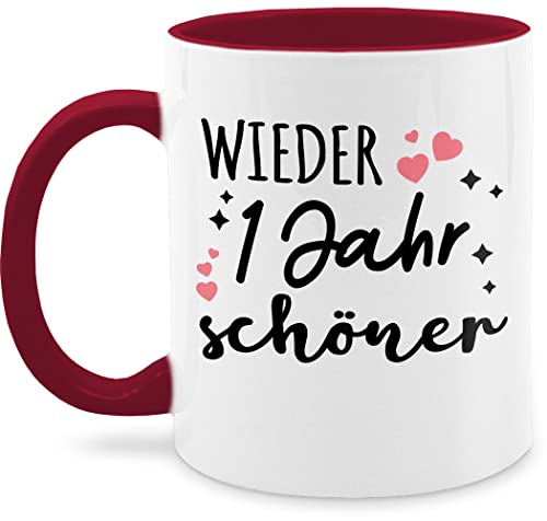 Tasse Tassen 325ml - Geburtstagsgeschenk - Wieder 1 Jahr schöner - Herzen schwarz - 325 ml - Bordeauxrot - jetzt bist du ein geburtstags jedes wirst birthday geburtstag von Shirtracer