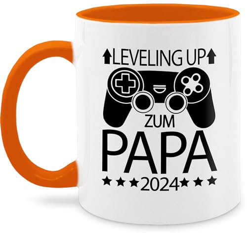 Tasse Tassen 325ml - Geschenk Vatertag - Leveling up zum Papa 2024 mit Controller - schwarz - 325 ml - Orange - daddy 2023 kaffeebecher to be papatag geschenkideen vateetagsgeschenk level teetasse von Shirtracer