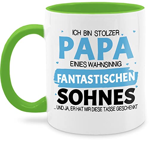 Tasse Tassen 325ml - Geschenk zum - Ich bin stolzer Papa eines wahnsinnig fantastischen Sohnes - Geschenkideen Vater Sohn Vatertag - 325 ml - Hellgrün - daddy vatertags vateetagsgeschenk von Shirtracer