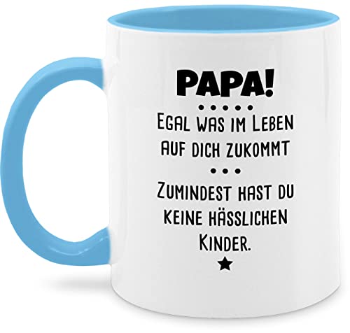 Tasse Tassen 325ml - Geschenk zum Vatertag - Papa egal was im Leben auf dich zu kommt I keine hässlichen Kinder - 325 ml - Hellblau - lustige vatertagstassen vatertagstasse vatertagsgeschenk von Shirtracer