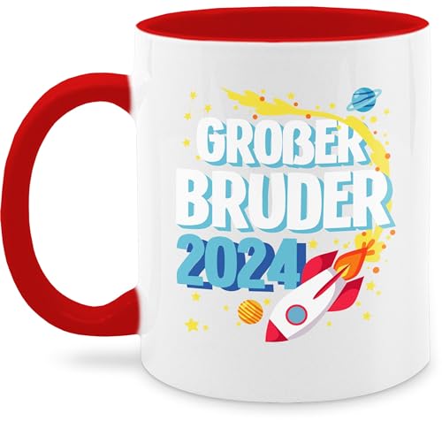 Tasse Tassen 325ml - Großer Bruder 2024 mit Raumschiff - 325 ml - Rot - tasse+großer+bruder große brüder bro big brother 2023 geschenk großen für grosser geschenke größeren grosse von Shirtracer