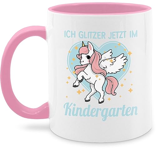 Tasse Tassen 325ml - Glitzer jetzt im Kindergarten - Einhorn - 325 ml - Rosa - geschenk zum kita start kindergartenkind tschüß kindergärten ich kindergartenbeginn kindergartenstart geschenke für von Shirtracer