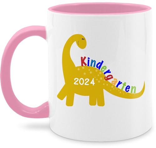 Tasse Tassen 325ml - Hallo - Kindergarten 2024 -Dino - 325 ml - Rosa - geschenk zum kita start kindergartenstart kindergartenkind kindergartenbeginn dino kindergärten für geschenke von Shirtracer