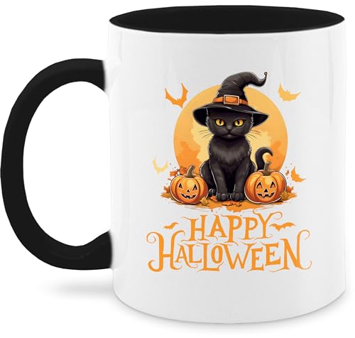 Tasse Tassen 325ml - Happy Halloween Katze Hexenhut Lustig Katzenliebhaber Cat - 325 ml - Schwarz - helloween haloween outfits hellowee gruselig gruselige gruseliges von Shirtracer