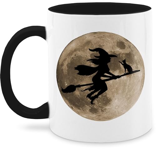 Tasse Tassen 325ml - Hexe Halloween Hexen auf Besen Vollmond Katze Witch Mond - 325 ml - Schwarz - haloween outfits hellowee gruselig helloween happy gruseliges gruselige von Shirtracer