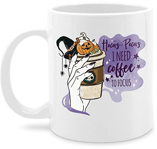 Tasse Tassen 325ml - Halloween - Hocus Pocus - I need Coffee to Focus - Kaffee Kürbis Zimt to-go - 325 ml - Weiß - mit haloween outfits haferl hellowee nur noch eine pflanze gruselig kaffeetasse von Shirtracer