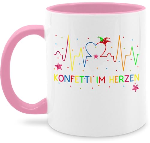 Tasse Tassen 325ml - Karneval & Fasching - Konfetti im Herzen - Herzschlag - 325 ml - Rosa - fasnets verkleidet fastnacht fasching- fasnachts karneva karnelval carnival witzige faschings carnevale von Shirtracer